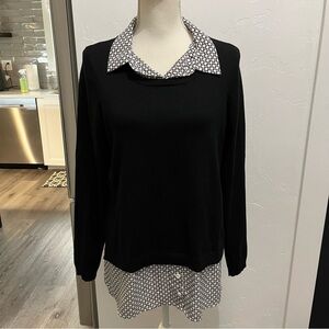 Adrianna Papell Twofer Pullover Black & White Sweater Large